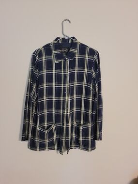 Requirements Navy and Cream Plaid Utility Shacket - Women